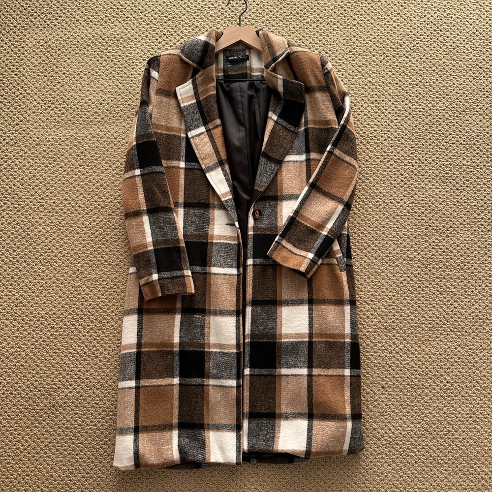 SHEIN Plaid Trench Coat